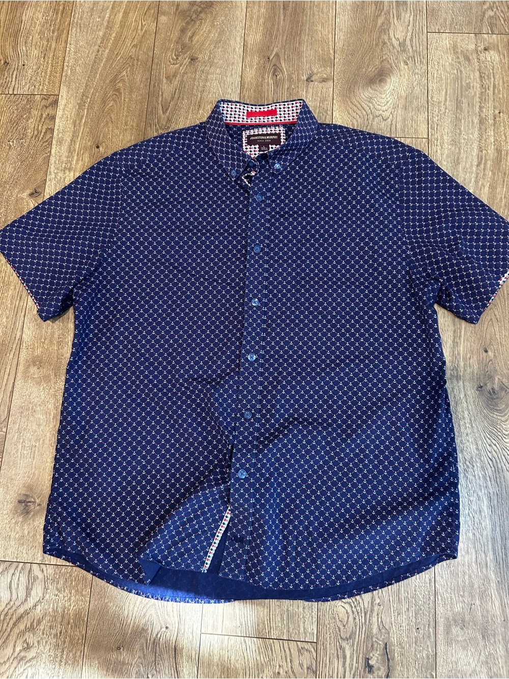 Johnston & Murphy Navy Geometric Short-Sleeve Button-Down Shirt men’s large